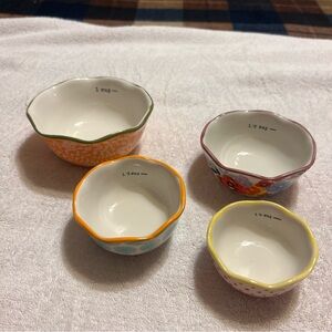 Set of 4 Floral Pattern Ceramic Measuring Bowls - stackable